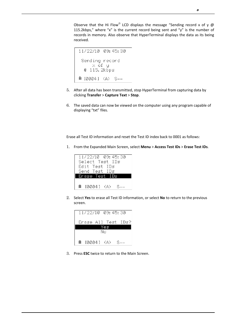 4 erase test ids, Erase test ids | Heath Consultants Hi Flow Sampler User Manual | Page 30 / 62