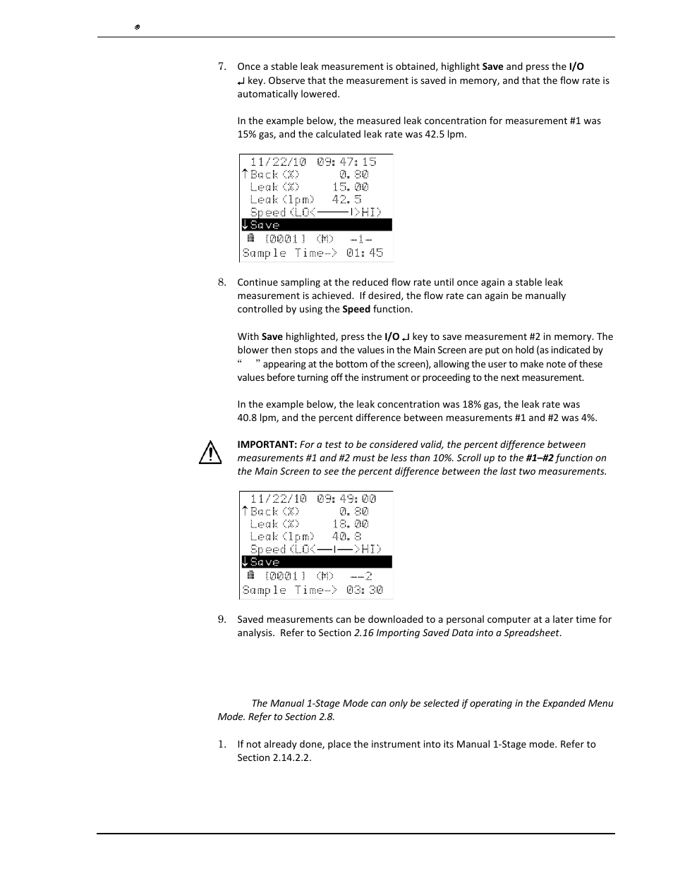 4 leak rate measurement – manual 1-stage mode, Leak rate measurement – manual 1-stage mode | Heath Consultants Hi Flow Sampler User Manual | Page 35 / 62