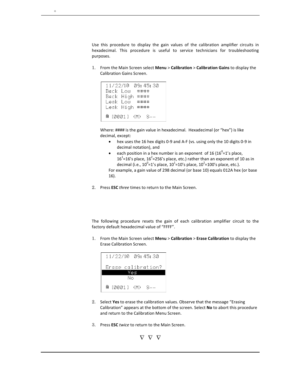 5 calibration amplifier gain check, 6 erase calibration procedure, Calibration amplifier gain check | Erase calibration procedure | Heath Consultants Hi Flow Sampler User Manual | Page 43 / 62