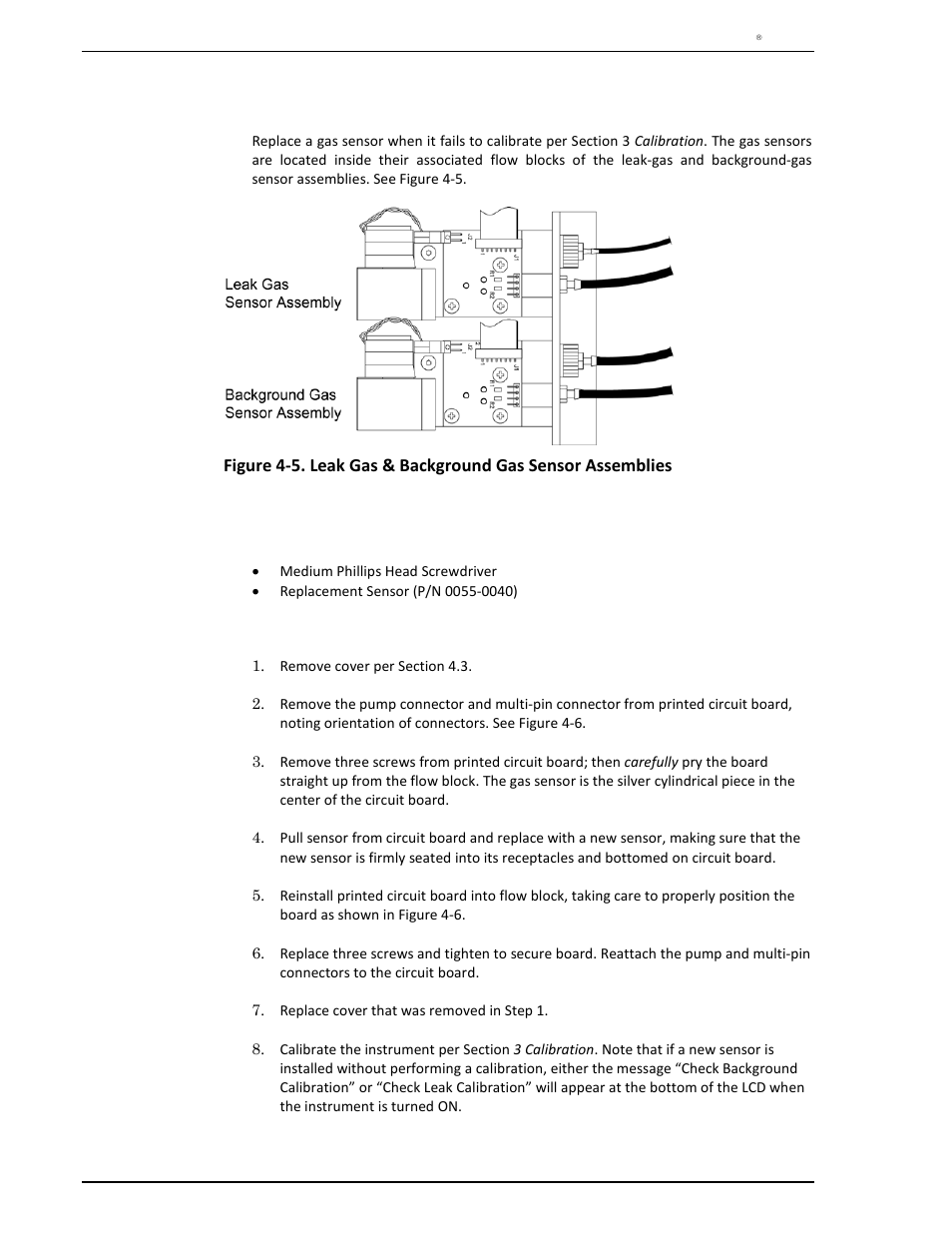 5 gas sensor replacement, Gas sensor replacement | Heath Consultants Hi Flow Sampler User Manual | Page 48 / 62