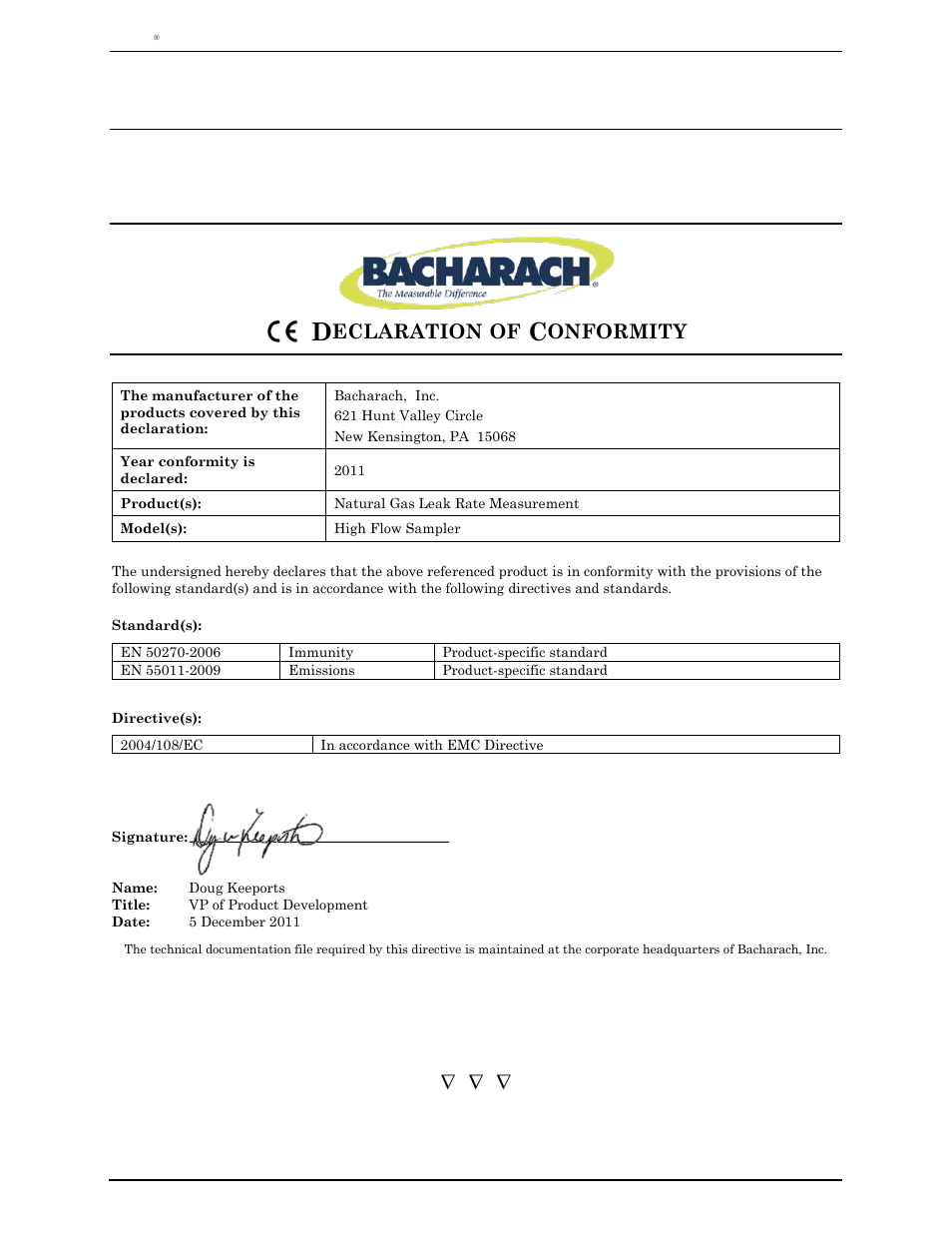 9 declaration of conformity, Declaration of conformity, Eclaration | Onformity | Heath Consultants Hi Flow Sampler User Manual | Page 61 / 62