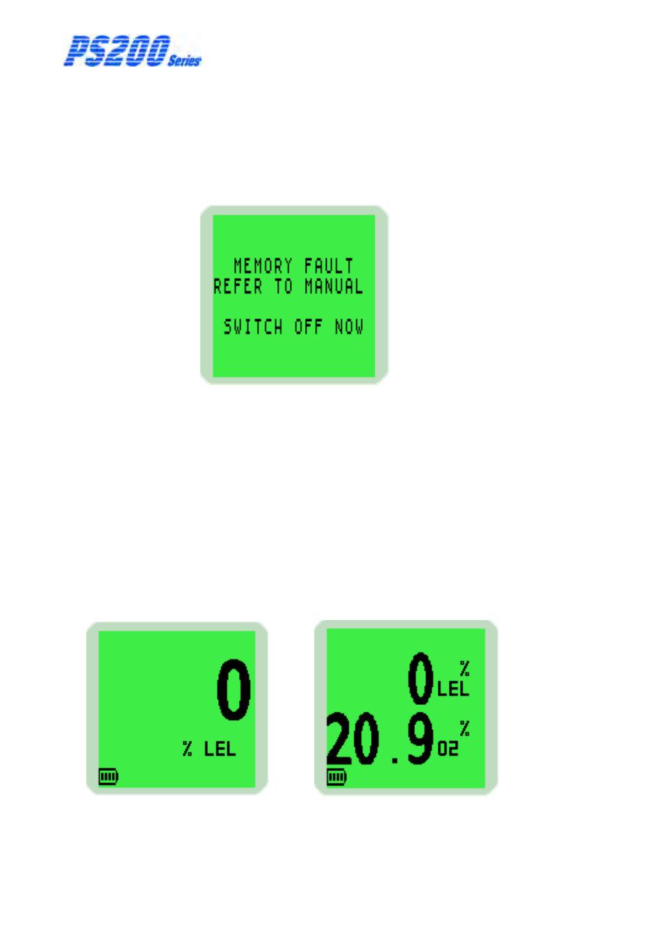 11 memory fault, 12 normal operating display, Display, operating | Fault, memory, Memory fault, Normal operating display, Operating display | Heath Consultants Personal Surveyor (PS200 Series) User Manual | Page 36 / 96