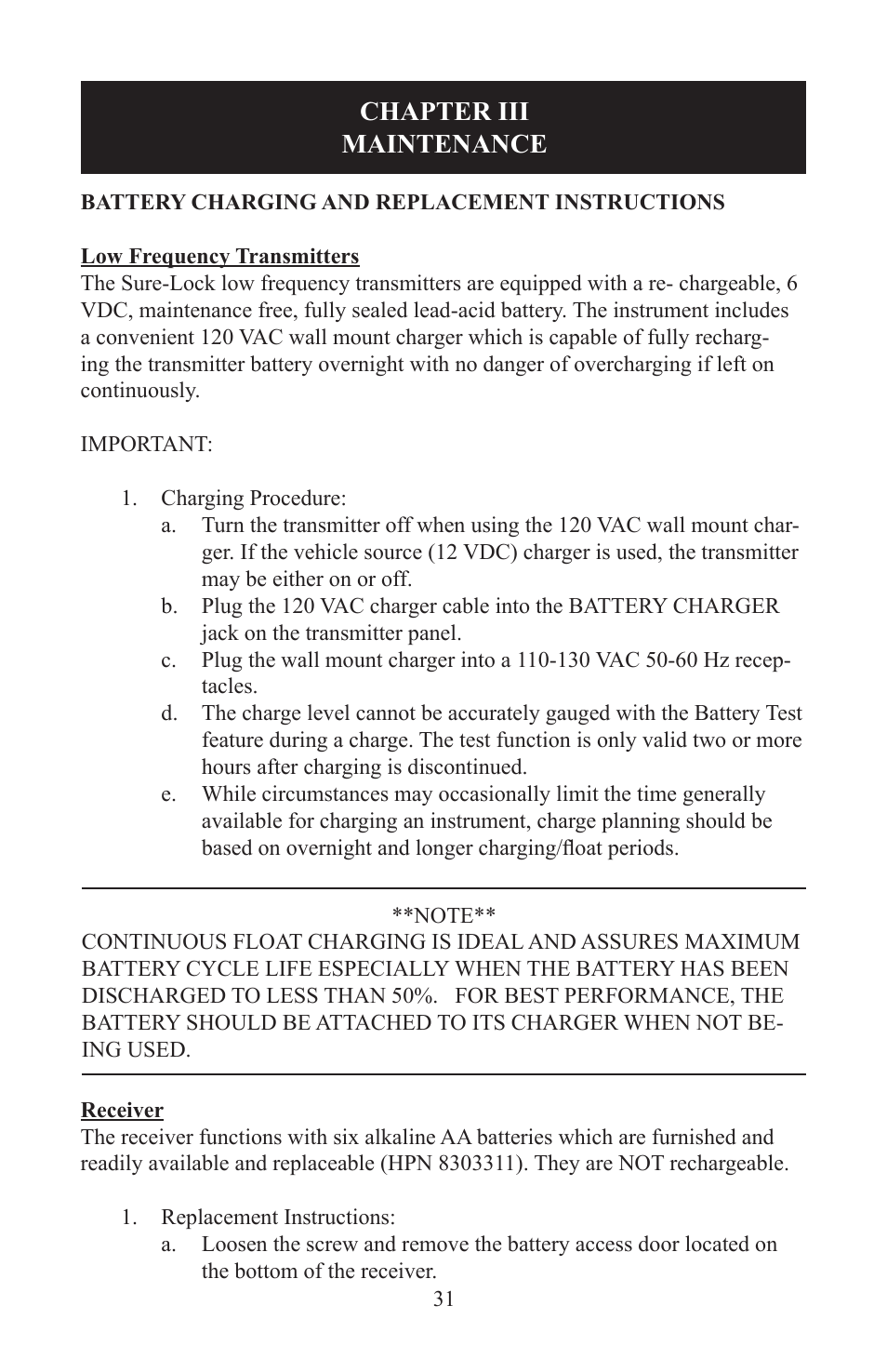 Chapter iii maintenance | Heath Consultants Sure-Lock All Pro User Manual | Page 34 / 41