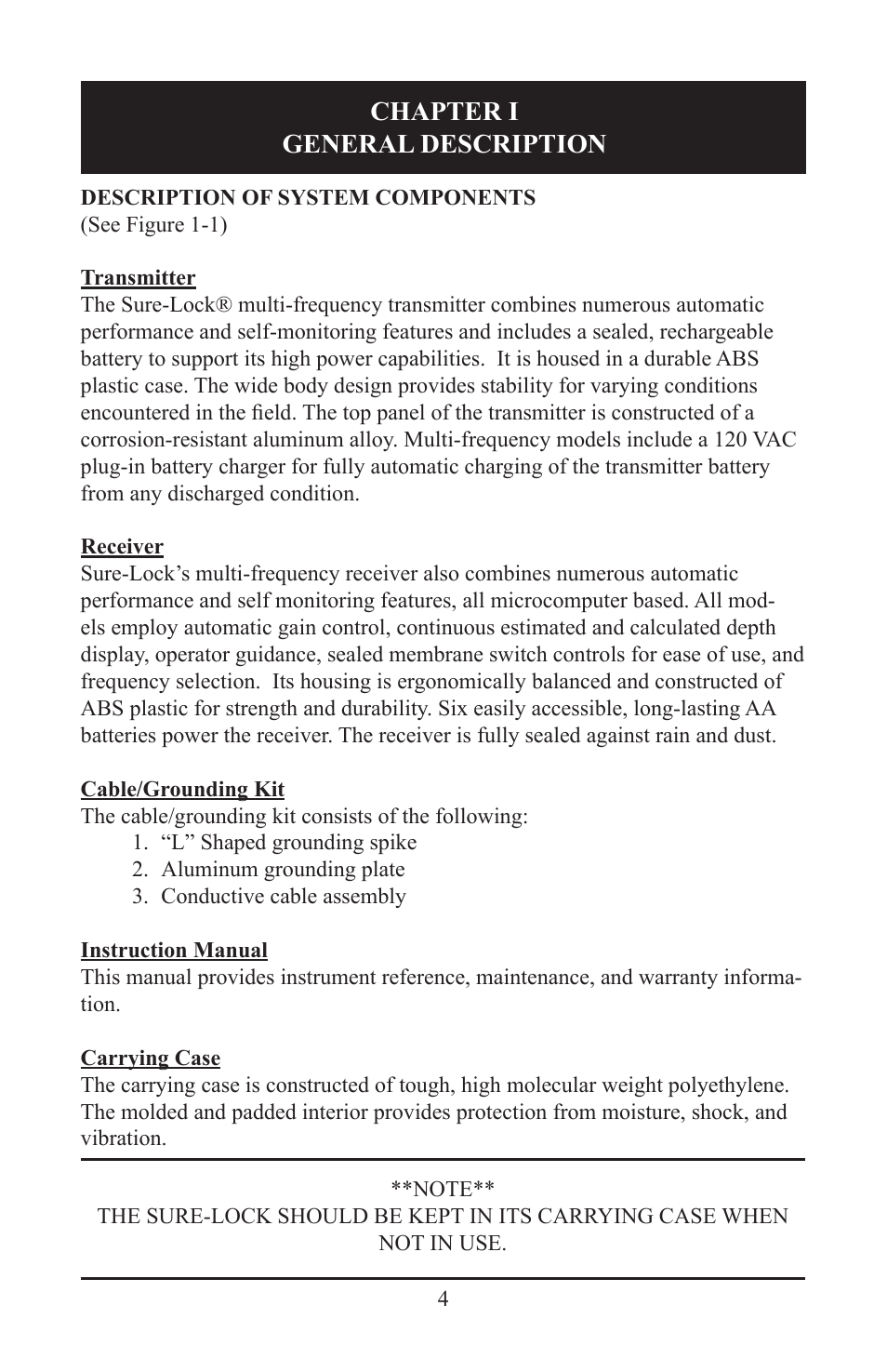 Chapter i general description | Heath Consultants Sure-Lock All Pro User Manual | Page 7 / 41