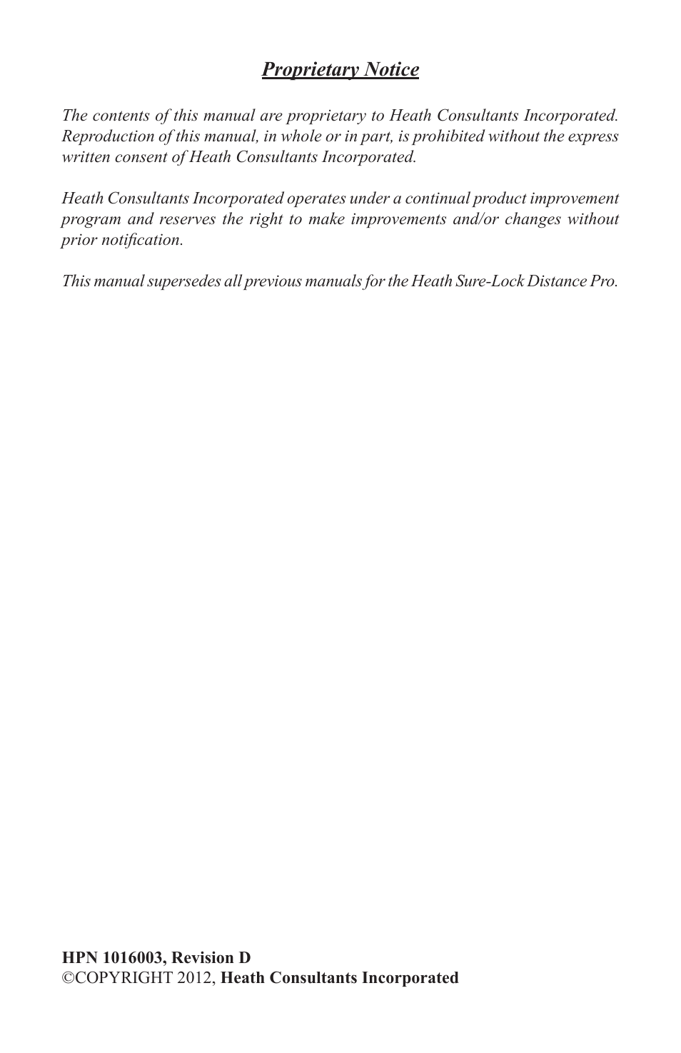 Heath Consultants Sure-Lock Distance Pro User Manual | Page 2 / 40
