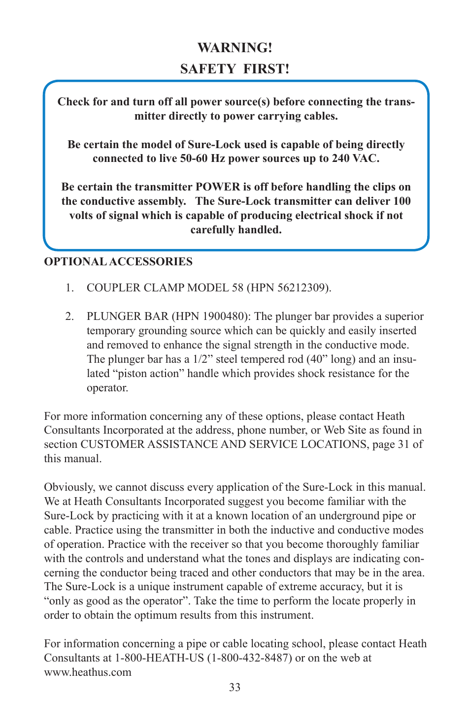 Warning! safety first | Heath Consultants Sure-Lock Utility Pro User Manual | Page 36 / 40
