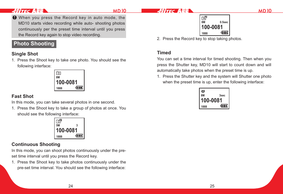 Photo shooting | HITEC MD10 User Manual | Page 13 / 32