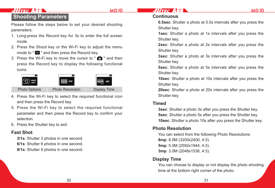 Shooting parameters | HITEC MD10 User Manual | Page 16 / 32