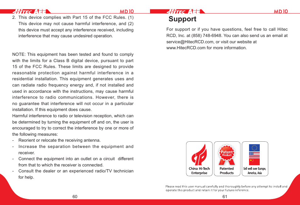 Support | HITEC MD10 User Manual | Page 31 / 32