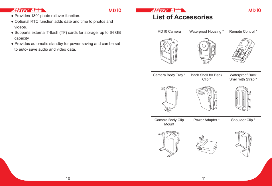 List of accessories | HITEC MD10 User Manual | Page 6 / 32