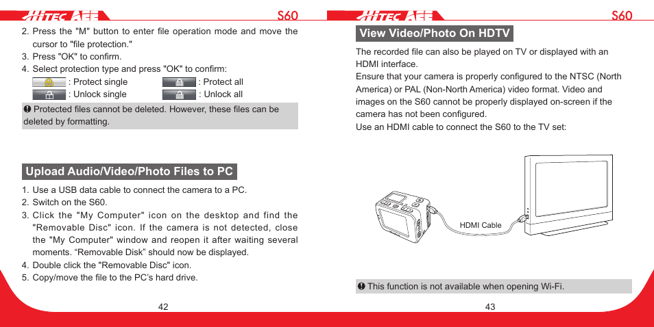 Upload audio/video/photo files to pc, View video/photo on hdtv | HITEC S60 User Manual | Page 22 / 39