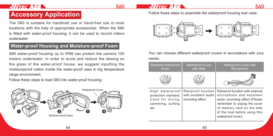 Accessory application, Water-proof housing and moisture-proof foam | HITEC S60 User Manual | Page 33 / 39