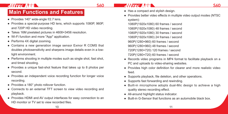 Main functions and features | HITEC S60 User Manual | Page 6 / 39