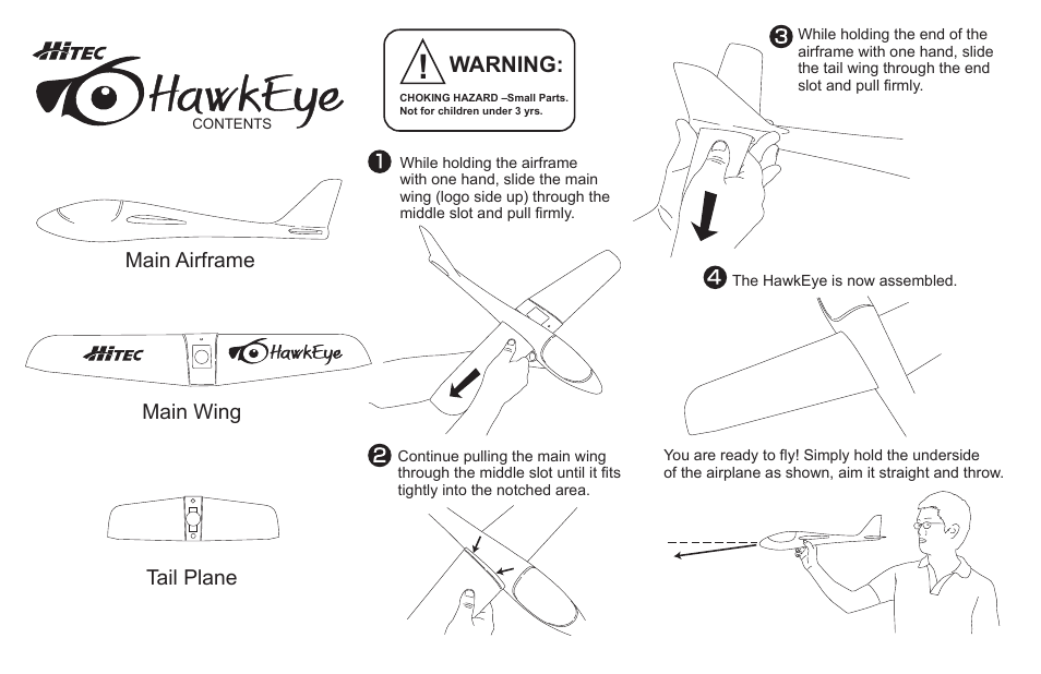 Warning, Main airframe main wing tail plane | HITEC Hawkeye User Manual | Page 2 / 2