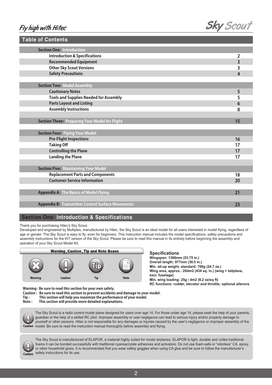 Fly high with hitec | HITEC Sky Scout (KIT) User Manual | Page 2 / 28