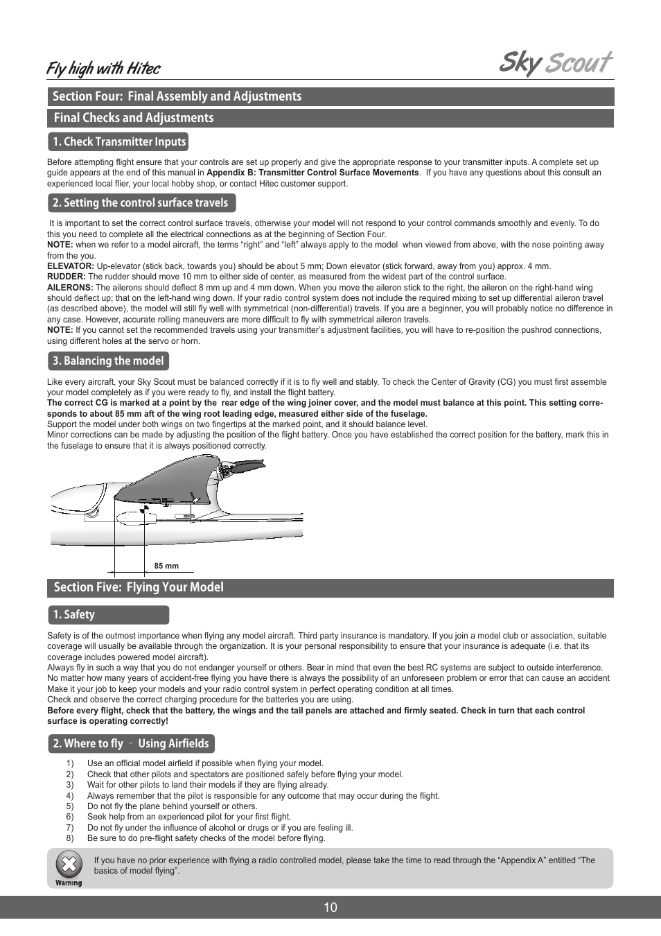 Fly high with hitec, Final checks and adjustments | HITEC Sky Scout (2GO) User Manual | Page 10 / 32