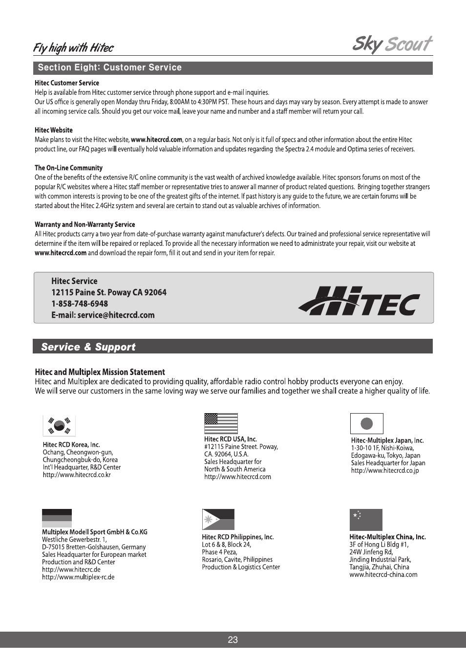 Fly high with hitec | HITEC Sky Scout (2GO) User Manual | Page 23 / 32