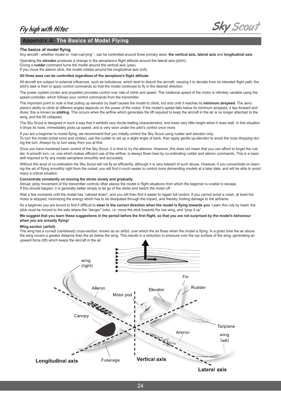 Fly high with hitec, Appendix a: the basics of model flying | HITEC Sky Scout (2GO) User Manual | Page 24 / 32