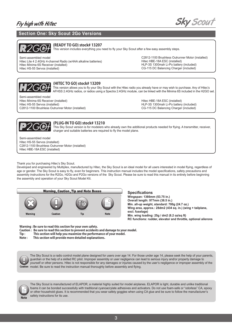 Fly high with hitec | HITEC Sky Scout (2GO) User Manual | Page 3 / 32