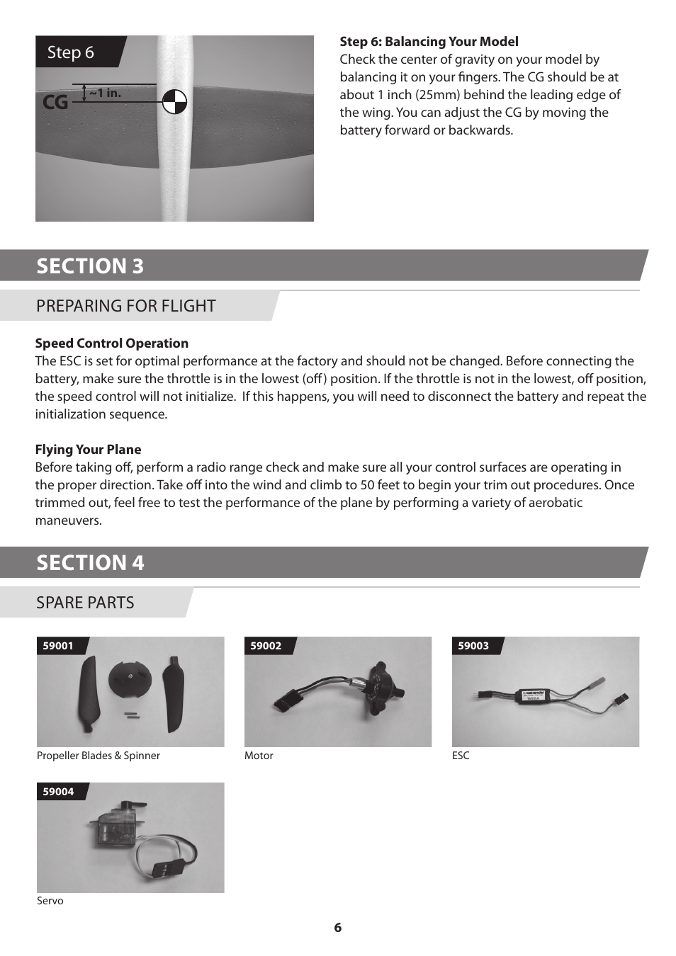 Step 6, Preparing for flight, Spare parts service and support | HITEC eHawkeye User Manual | Page 6 / 8