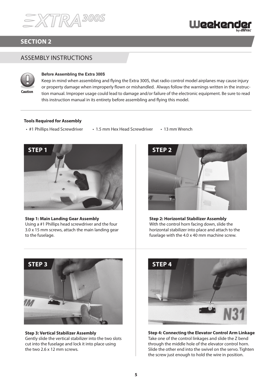 Step 1, Step 3, Step 2 | Step 4 assembly instructions | HITEC Extra 300S User Manual | Page 5 / 12