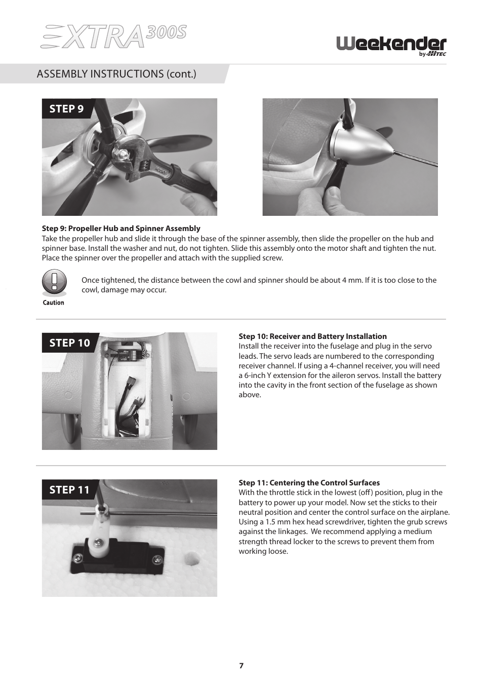 Step 9, Step 10 step 11 assembly instructions (cont.) | HITEC Extra 300S User Manual | Page 7 / 12
