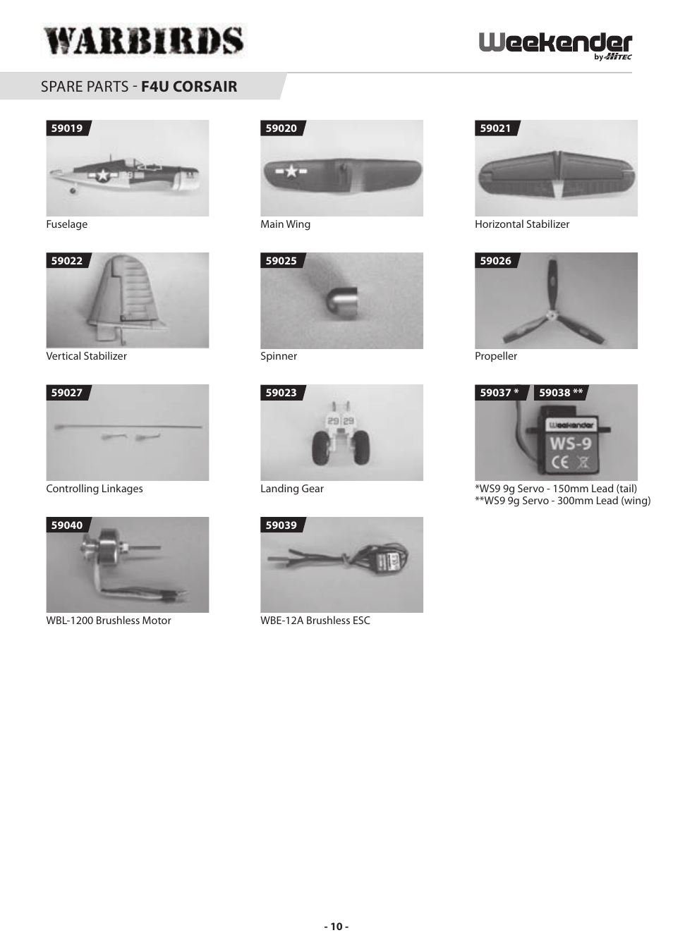 Spare parts - f4u corsair | HITEC P-51 Mustang User Manual | Page 10 / 16