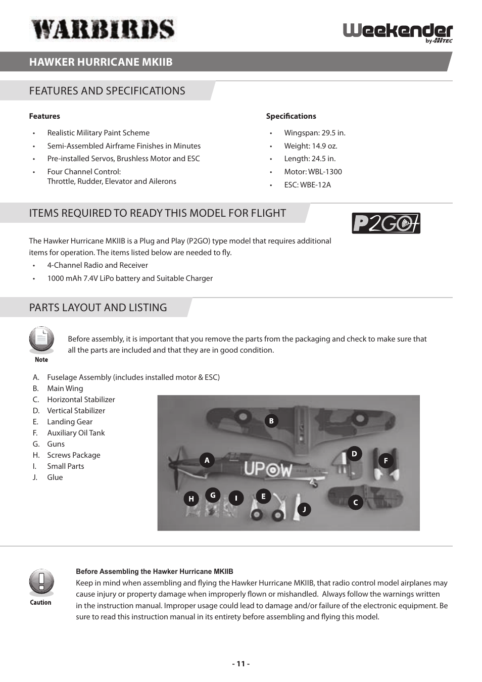 Hawker hurricane mkiib | HITEC P-51 Mustang User Manual | Page 11 / 16