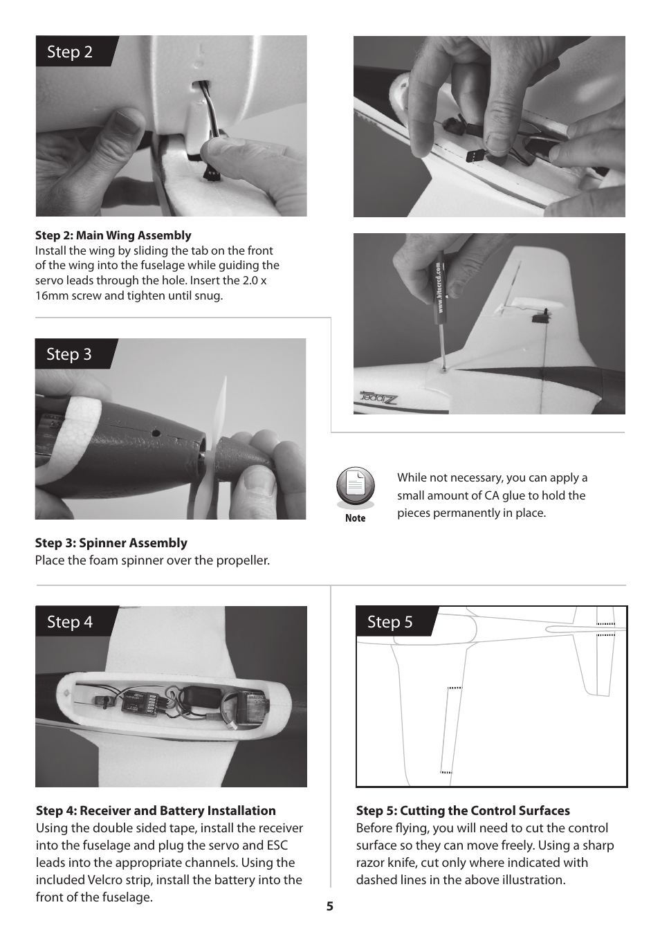 Step 2, Step 3, Step 4 step 5 | HITEC Zipper User Manual | Page 5 / 8