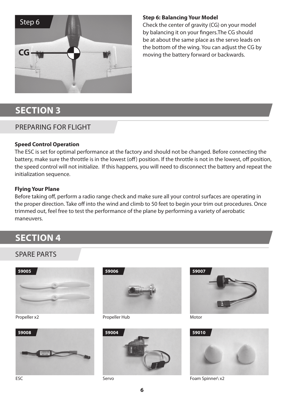 Step 6, Preparing for flight, Spare parts service and support | HITEC Zipper User Manual | Page 6 / 8