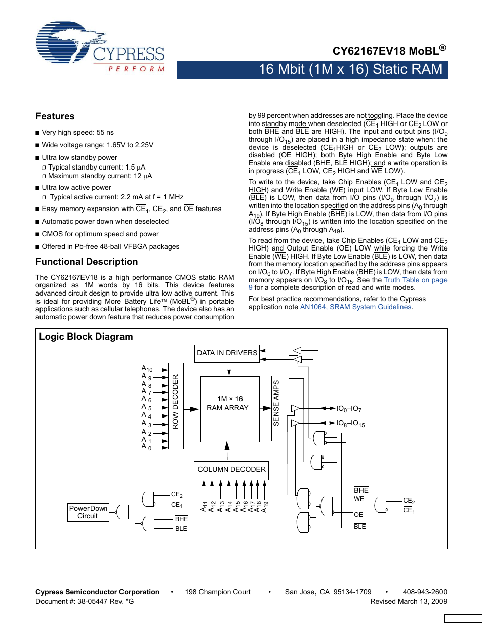 Cypress CY62167EV18 User Manual | 13 pages