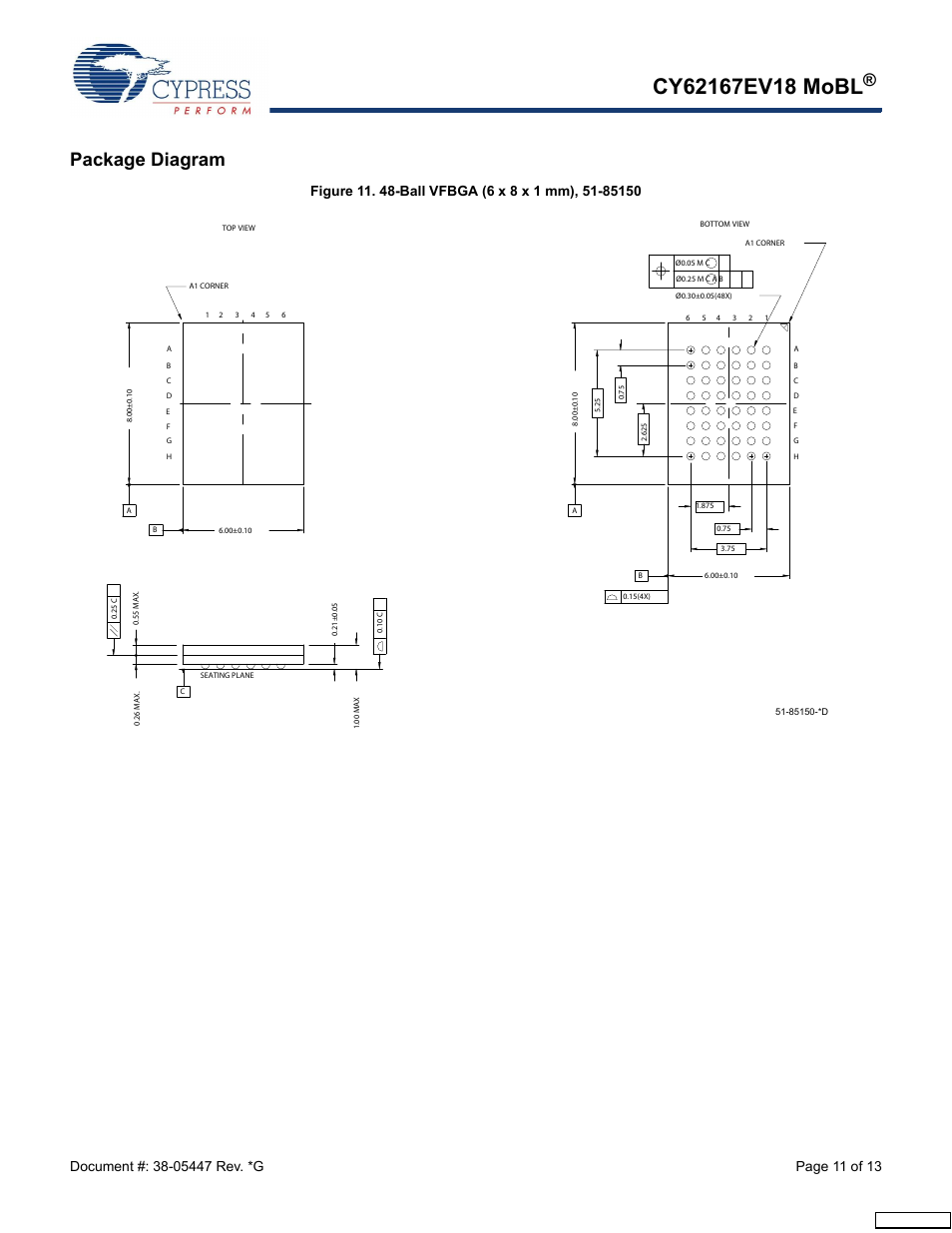 Package diagram | Cypress CY62167EV18 User Manual | Page 11 / 13