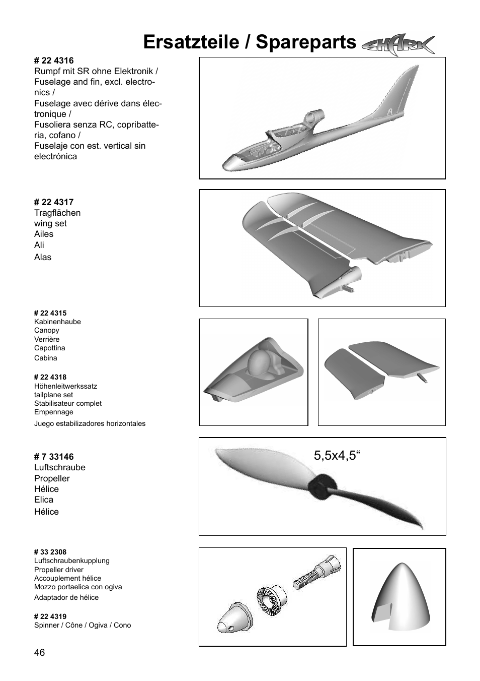 Ersatzteile / spareparts, 5,5x4,5 | HITEC Shark User Manual | Page 46 / 48