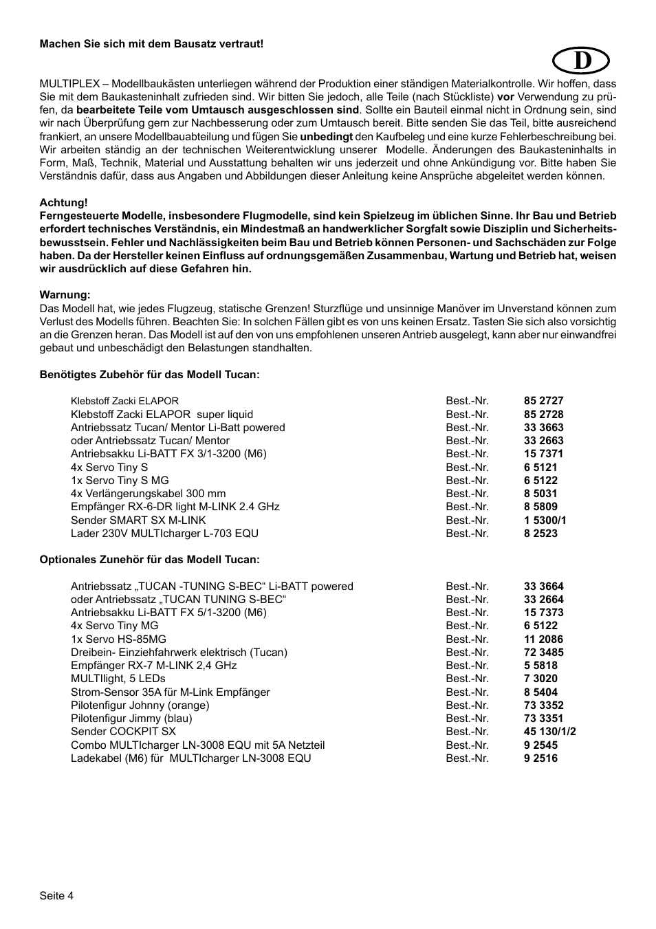 HITEC Tucan User Manual | Page 4 / 64