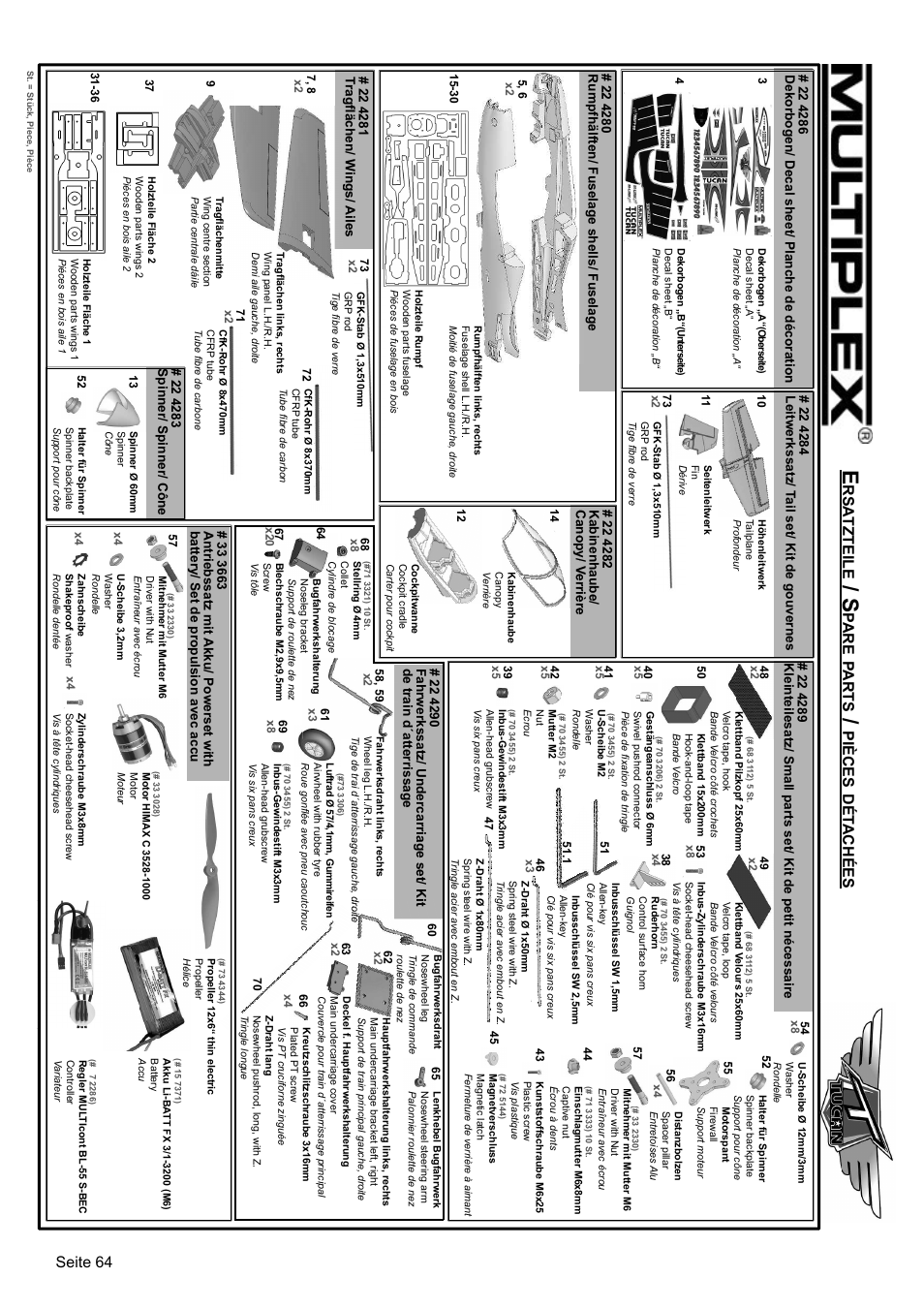 Seite 64, Pa r e, Pa r t s | Pi èc es | HITEC Tucan User Manual | Page 64 / 64