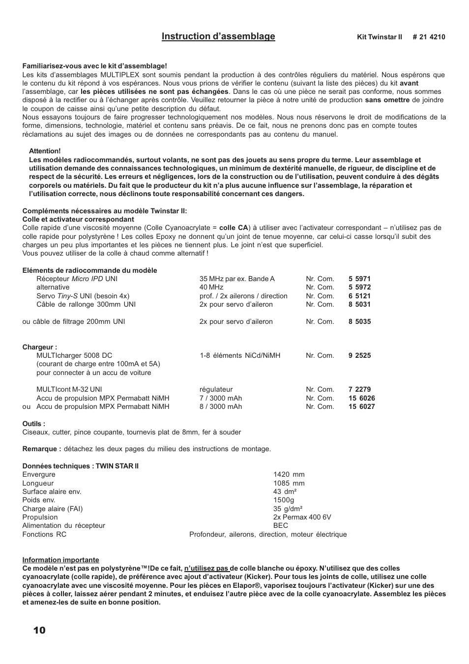 10 instruction d’assemblage | HITEC Twin Star II User Manual | Page 10 / 40