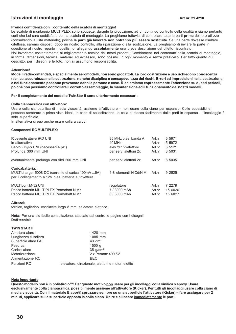 30 istruzioni di montaggio | HITEC Twin Star II User Manual | Page 30 / 40