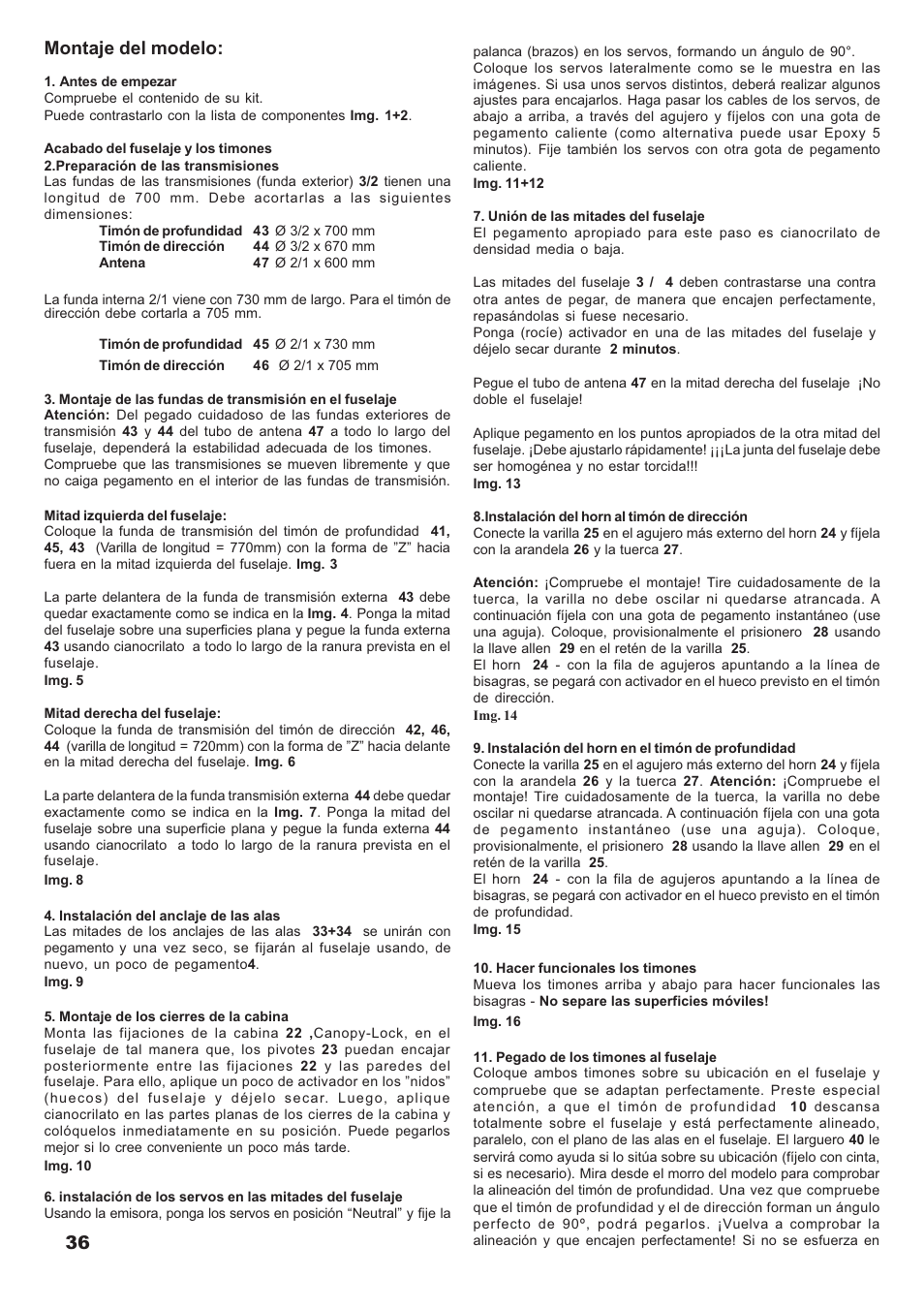 36 montaje del modelo | HITEC Twin Star II User Manual | Page 36 / 40