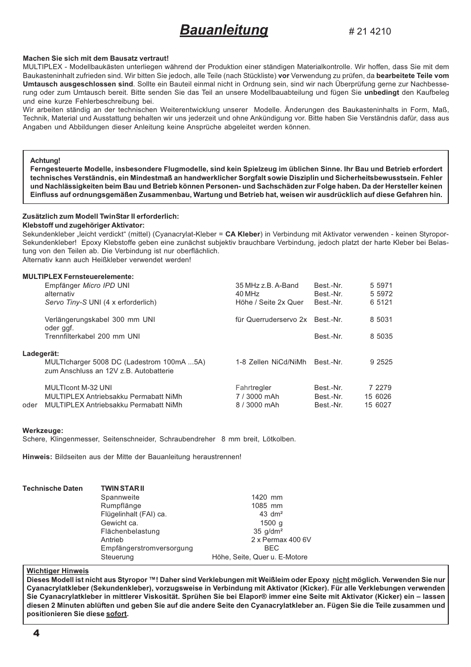 Bauanleitung | HITEC Twin Star II User Manual | Page 4 / 40