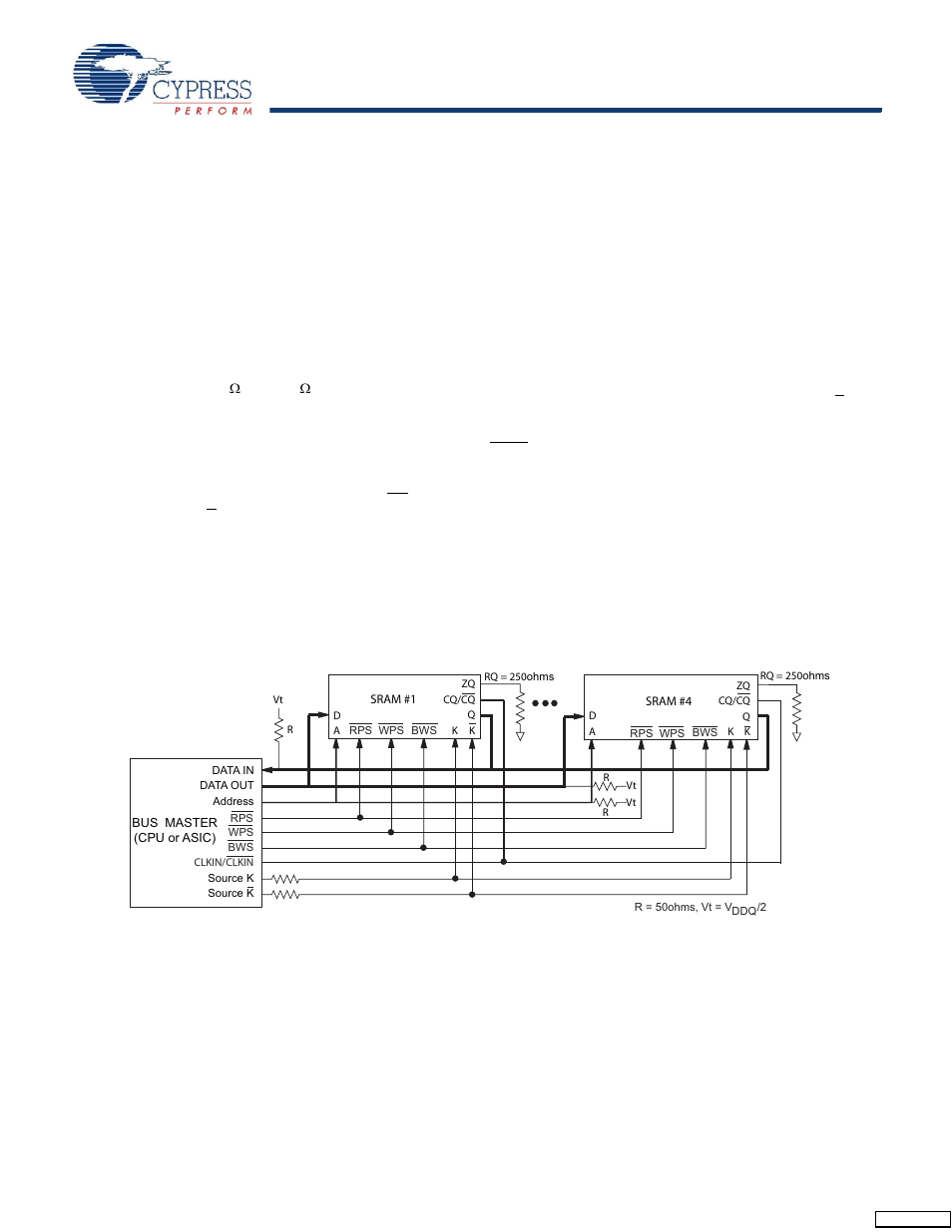 Depth expansion, Programmable impedance, Echo clocks | Valid data indicator (qvld), Application example | Cypress Perform CY7C1561V18 User Manual | Page 9 / 28