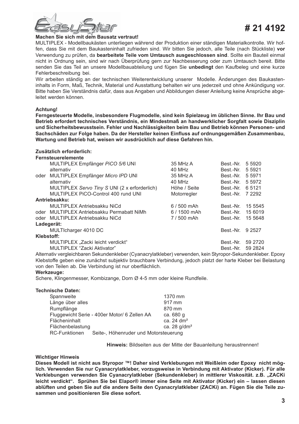 HITEC Easy Star User Manual | Page 3 / 32