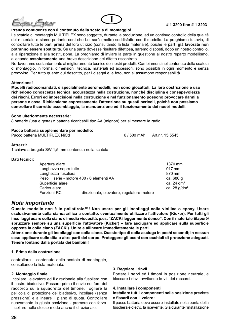Nota importante | HITEC Easy Star (Ready to Fly) User Manual | Page 28 / 44