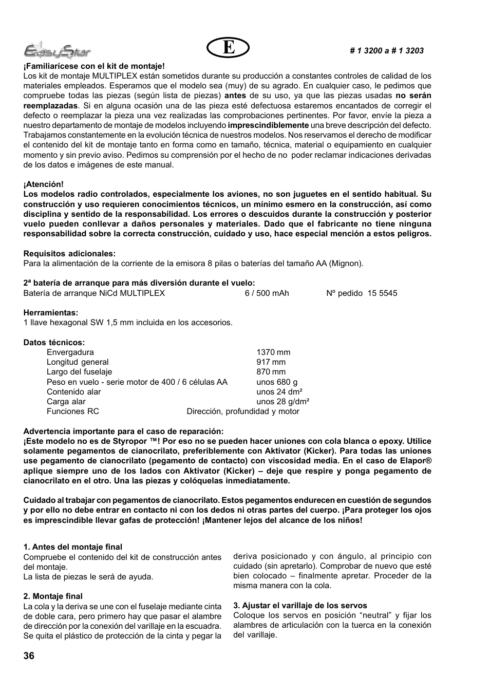 HITEC Easy Star (Ready to Fly) User Manual | Page 36 / 44