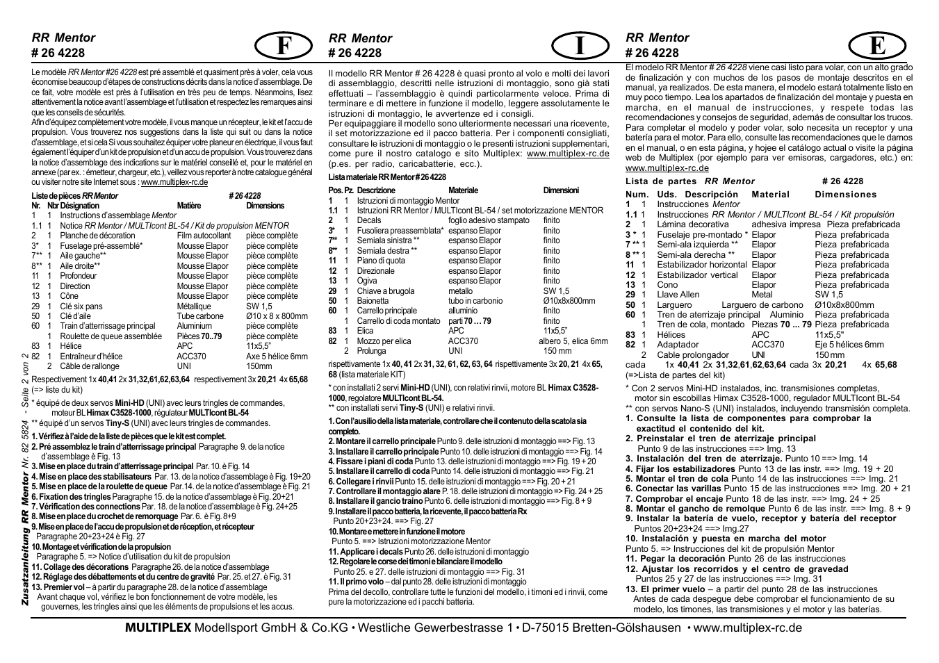 Fi e, Multiplex | HITEC Mentor (RR) User Manual | Page 2 / 2