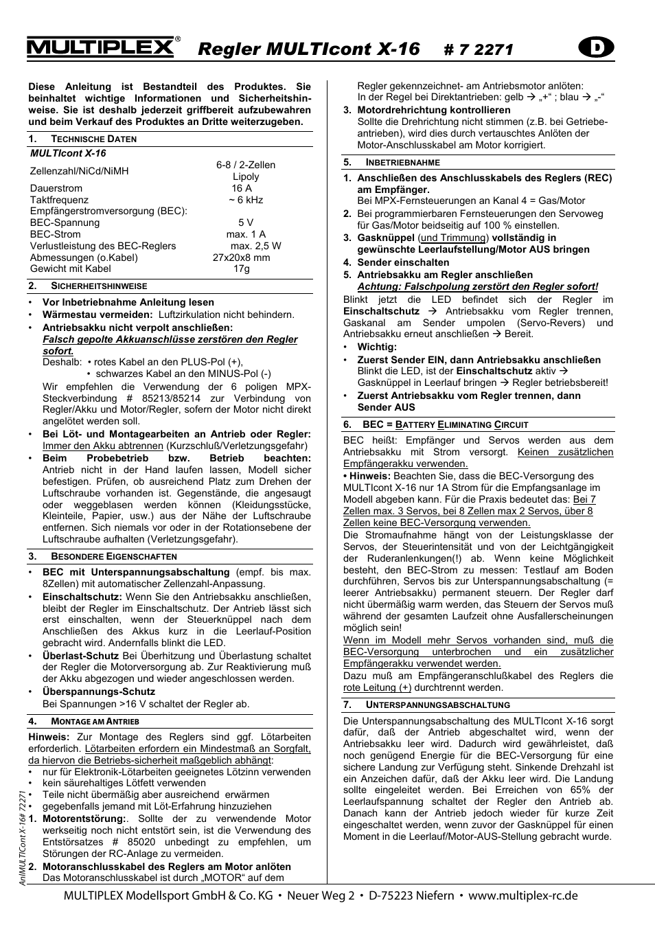 Regler multicont x-16 | HITEC MiniMag (RR) User Manual | Page 10 / 52