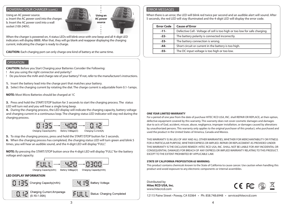 HITEC X4 Micro AC/DC 1-Cell LiPo Charger User Manual | Page 2 / 2