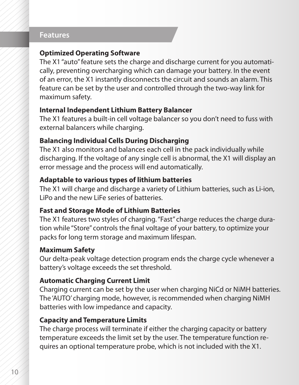 HITEC X1 AC Plus: Single Port AC/DC Chargers User Manual | Page 10 / 36