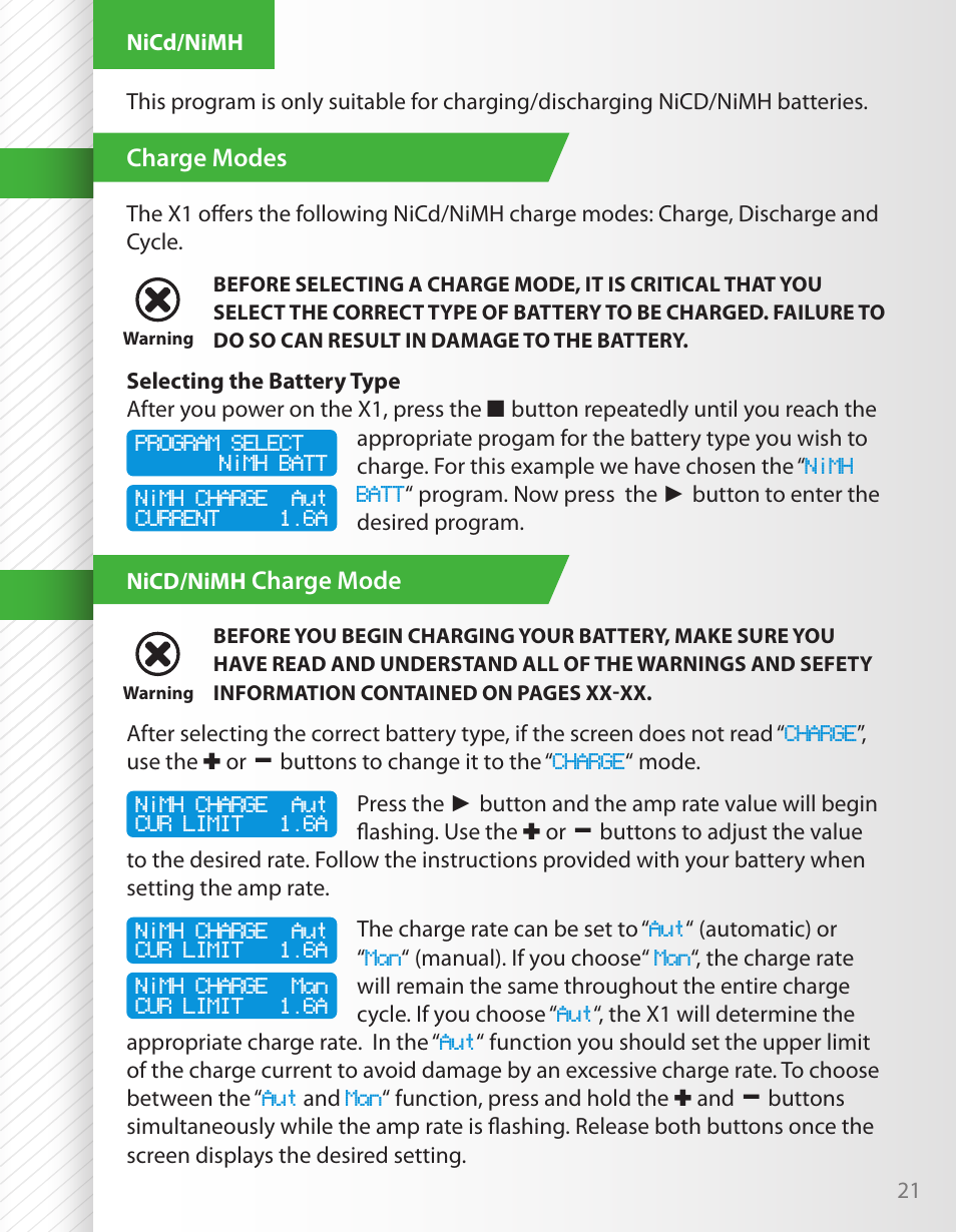 Charge modes, Charge mode | HITEC X1 AC Plus: Single Port AC/DC Chargers User Manual | Page 21 / 36