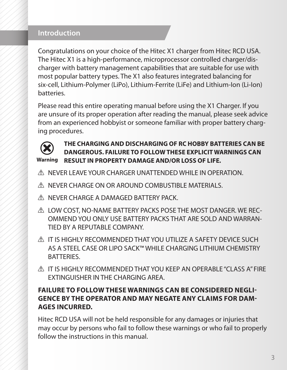 HITEC X1 AC Plus: Single Port AC/DC Chargers User Manual | Page 3 / 36