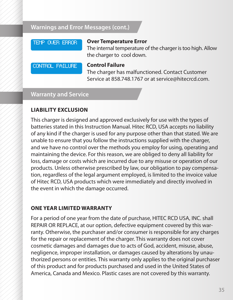 HITEC X1 AC Plus: Single Port AC/DC Chargers User Manual | Page 35 / 36